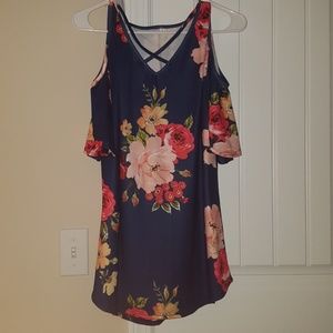 Off shoulder floral blue top